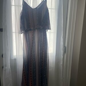 Chic Bohemian Maxi Dress in Blue and Brown